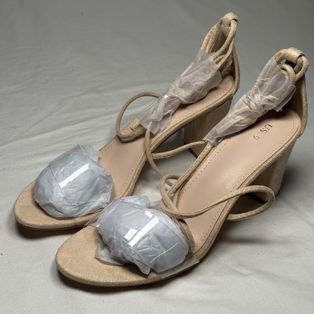 Womens Perphy Beige Lace Up Block Heel Sandals Strappy Dress Shoes Size‎ 9